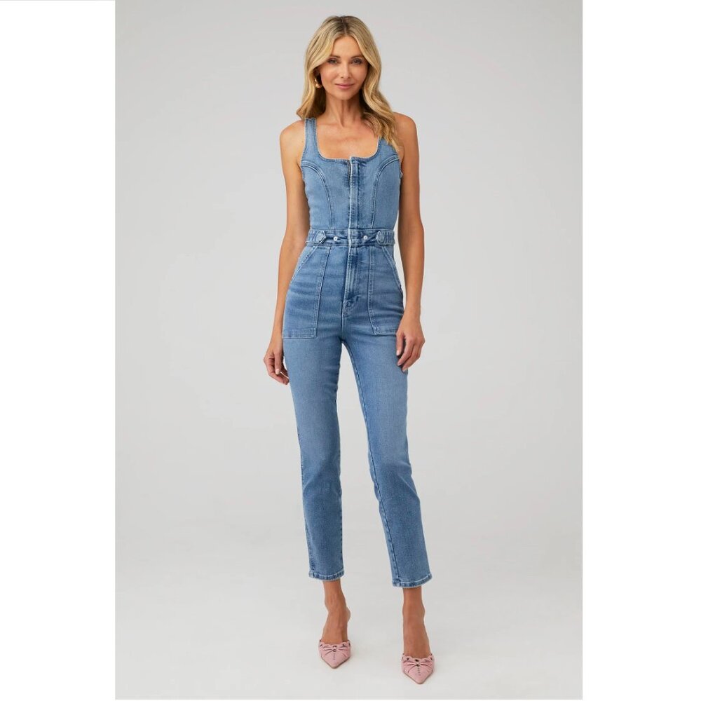 NWT Good American Sleeveless Fit For Success Denim Jumpsuit - Blue 274 - Size 1